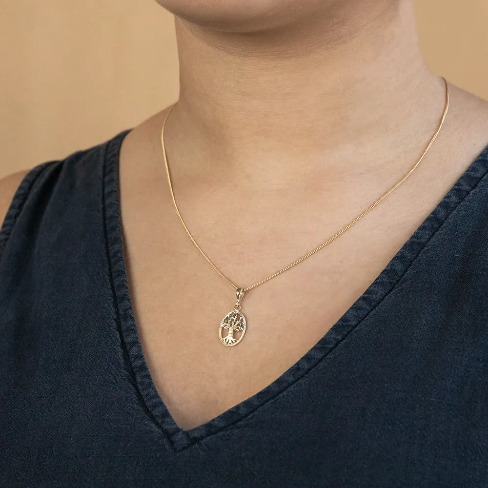 9ct Yellow And White Gold Tree Of Life Diamond Cut Pendant Shiels