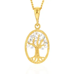 9ct Yellow And White Gold Tree Of Life Diamond Cut Pendant Shiels