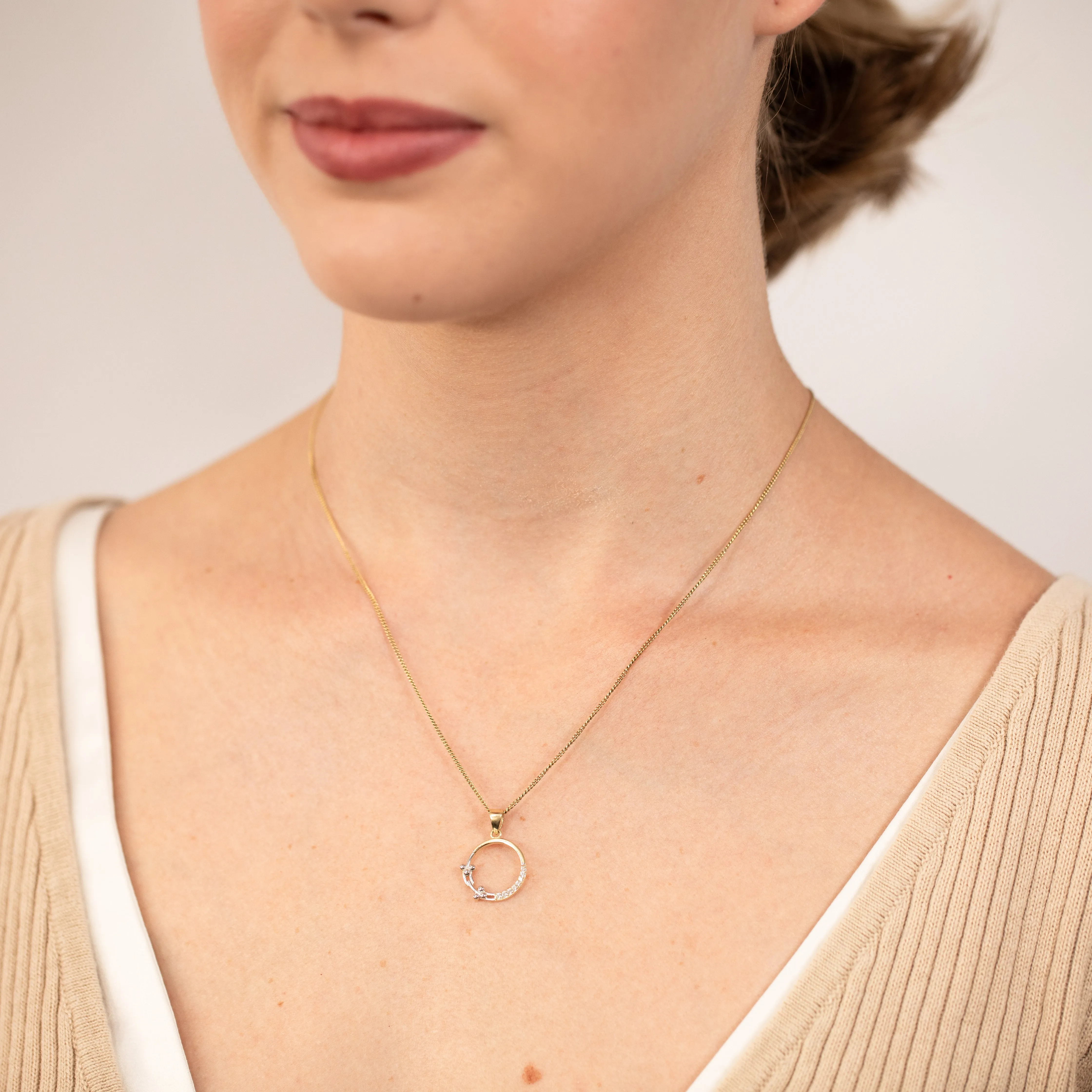 9ct Yellow And White Gold Two Tone Diamond Cut Circle Of Life Pendant Shiels