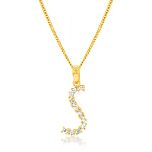 9ct Yellow And White Gold Two Tone Diamond Cut Initial "S" Pendant Shiels