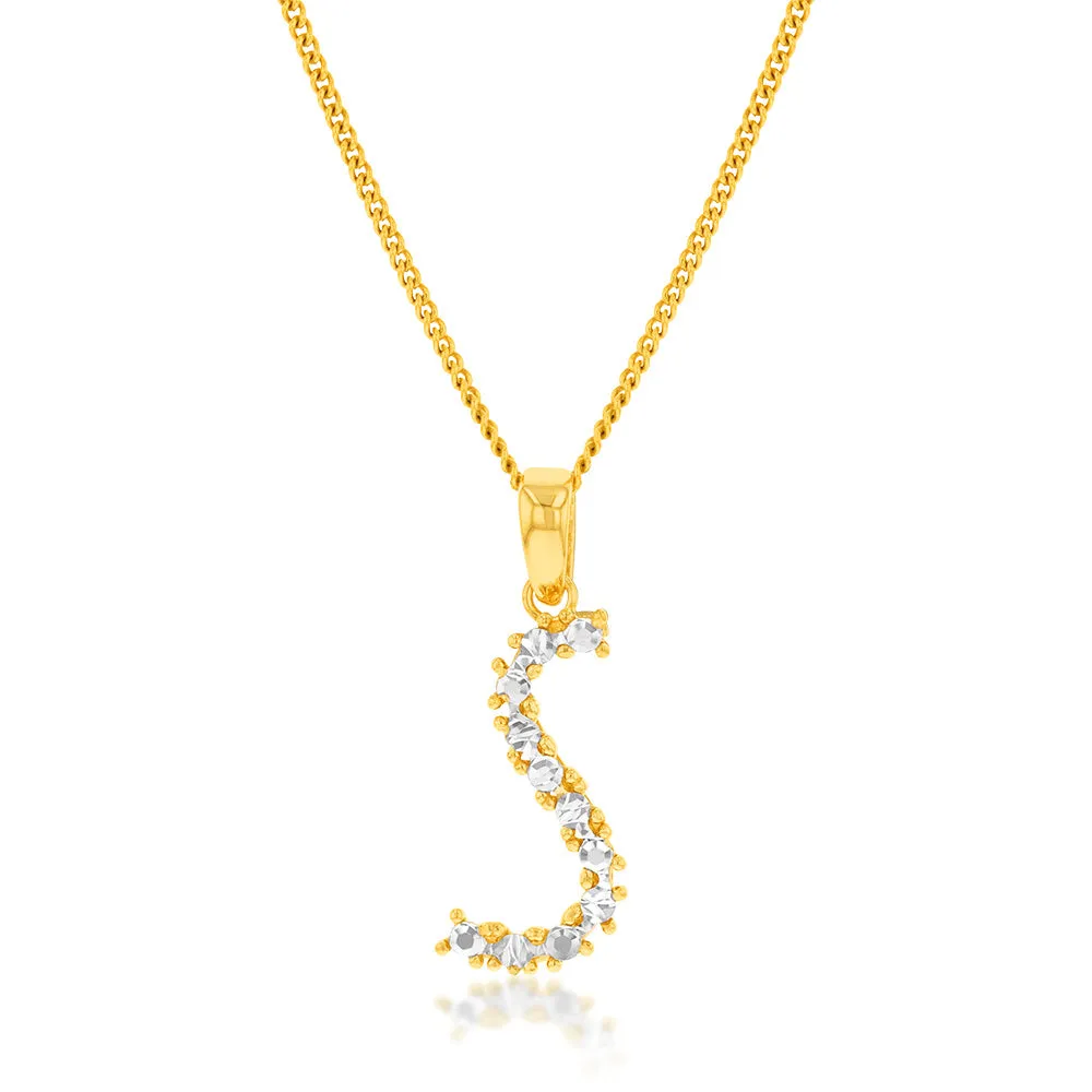 9ct Yellow And White Gold Two Tone Diamond Cut Initial "S" Pendant Shiels