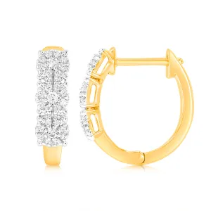 9ct Yellow Gold 1/10 Carat Diamond Hoop Earrings set with 54 Round Brilliant Cut Diamonds Shiels