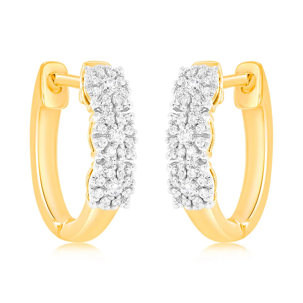 9ct Yellow Gold 1/10 Carat Diamond Hoop Earrings set with 54 Round Brilliant Cut Diamonds Shiels