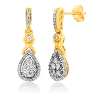 9ct Yellow Gold 1/2 Carat Diamond Pear Shaped Earrings Shiels