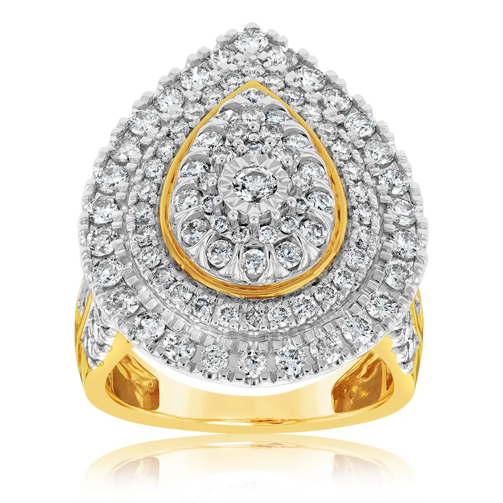 9ct Yellow Gold 2 Carat Diamond Ring with Brilliant and Tapered Baguette Diamonds Shiels