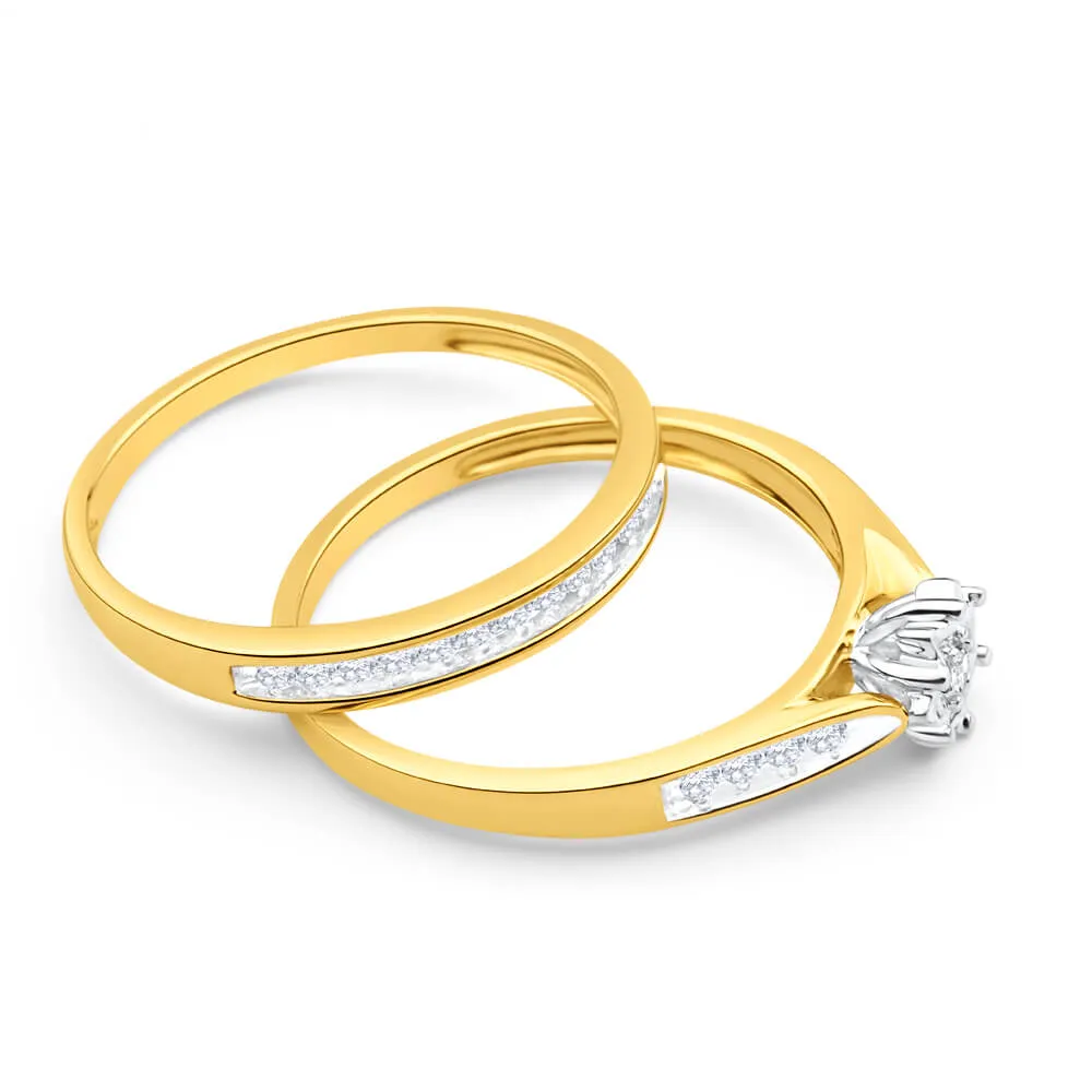 9ct Yellow Gold 2 Ring Bridal Set With 1/4 Carats Of Channel Set Diamonds Shiels