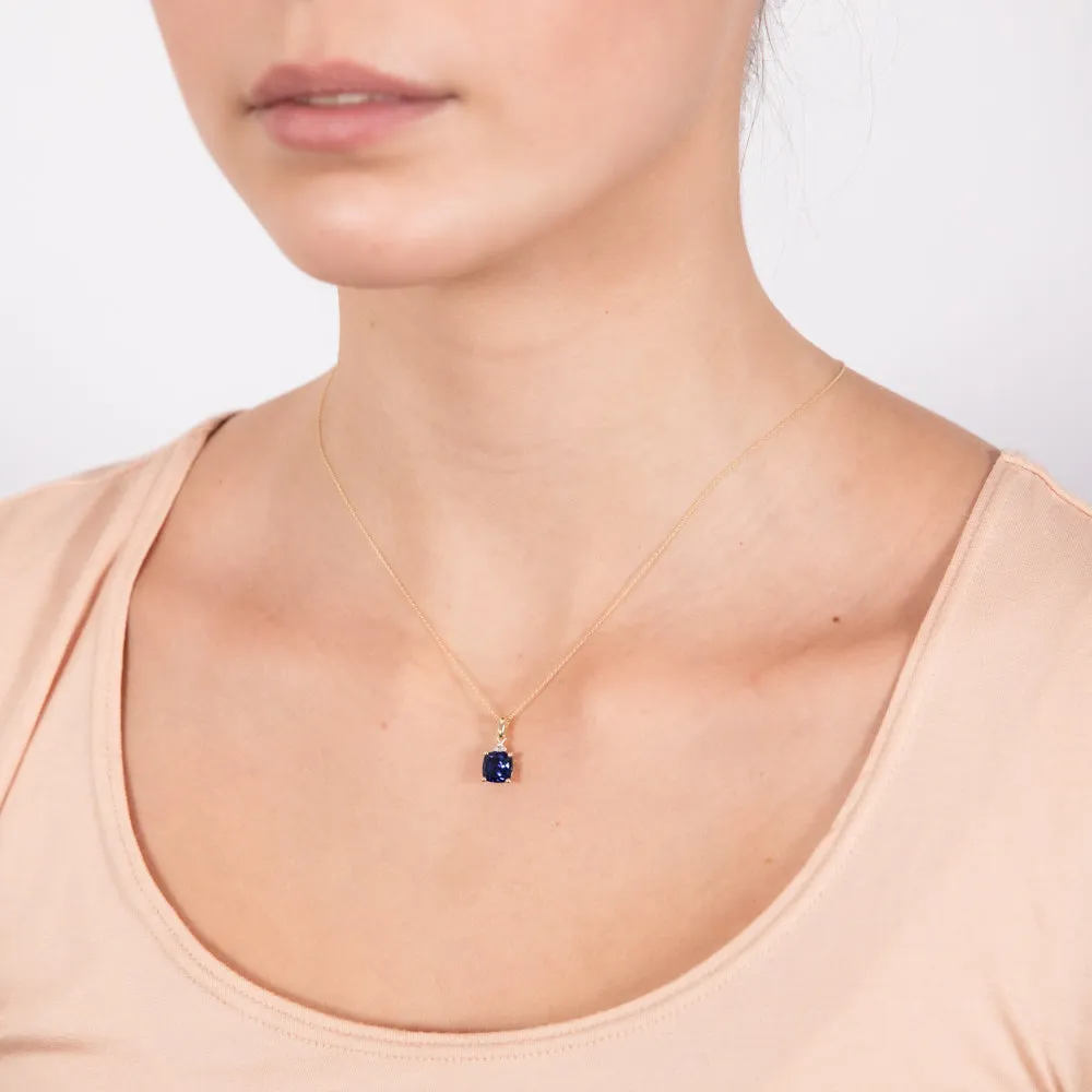 9ct Yellow Gold 2ct Created Blue Sapphire and Diamond Pendant On 45cm Chain Shiels