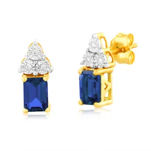 9ct Yellow Gold 6mm Created Sapphire And Diamond Stud Earrings Shiels