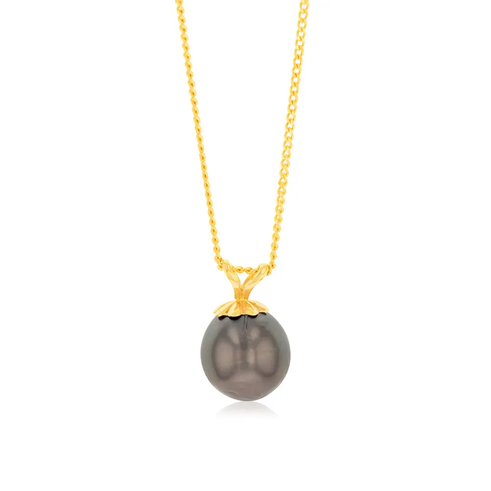 9ct Yellow Gold 8-10mm Tahitian Pearl Pendant on 45cm Chain Shiels