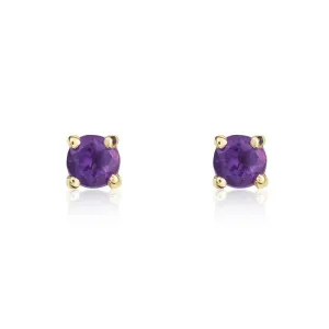 9ct Yellow Gold Amethyst 3mm Round Claw Set Stud Earrings
