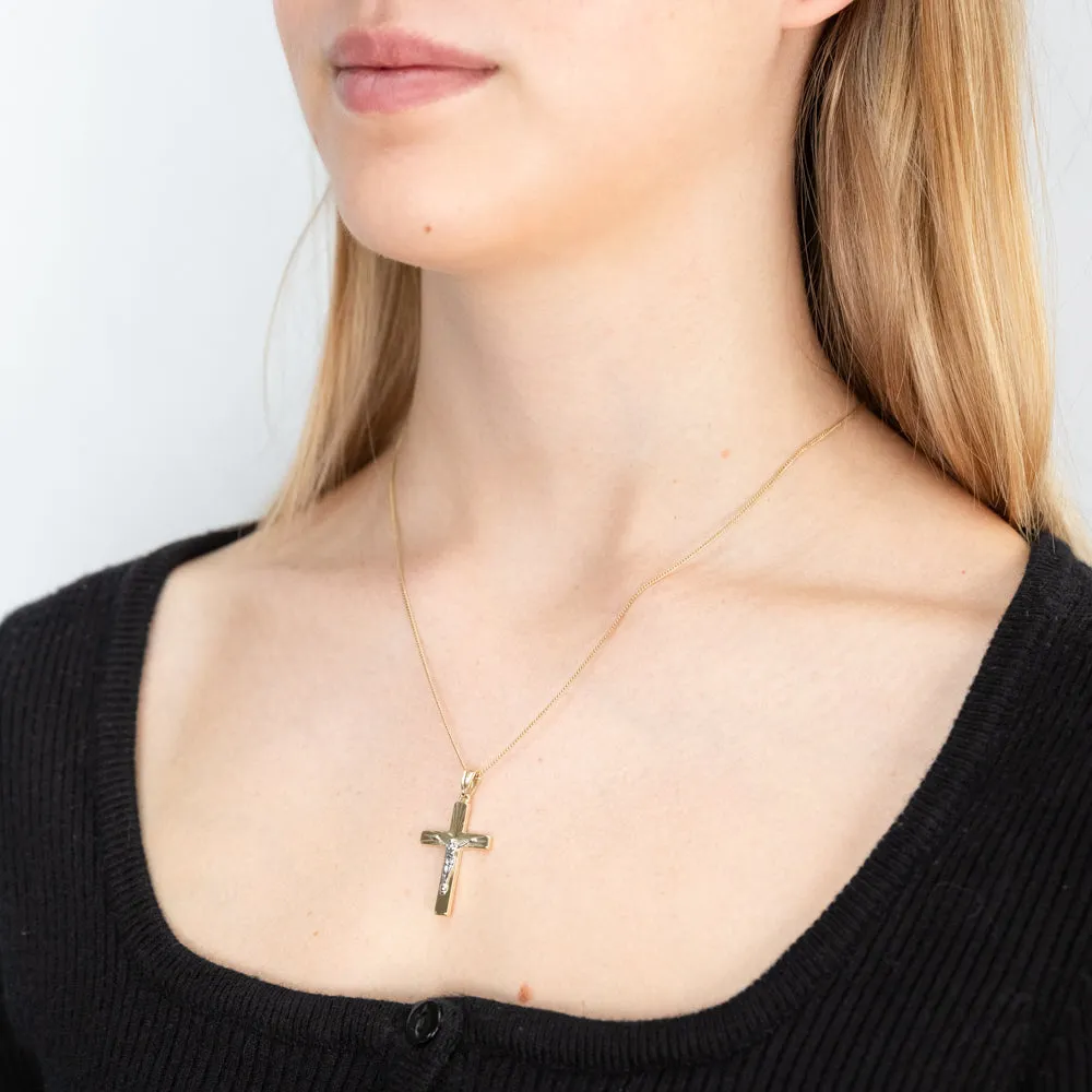 9ct Yellow Gold & White Gold Crucifix Pendant with Diamond cutting Shiels