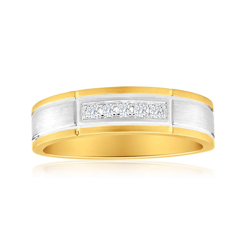 9ct Yellow Gold & White Gold Mens Ring With 0.1 Carats Of Diamonds Shiels