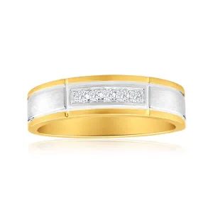 9ct Yellow Gold & White Gold Mens Ring With 0.1 Carats Of Diamonds Shiels