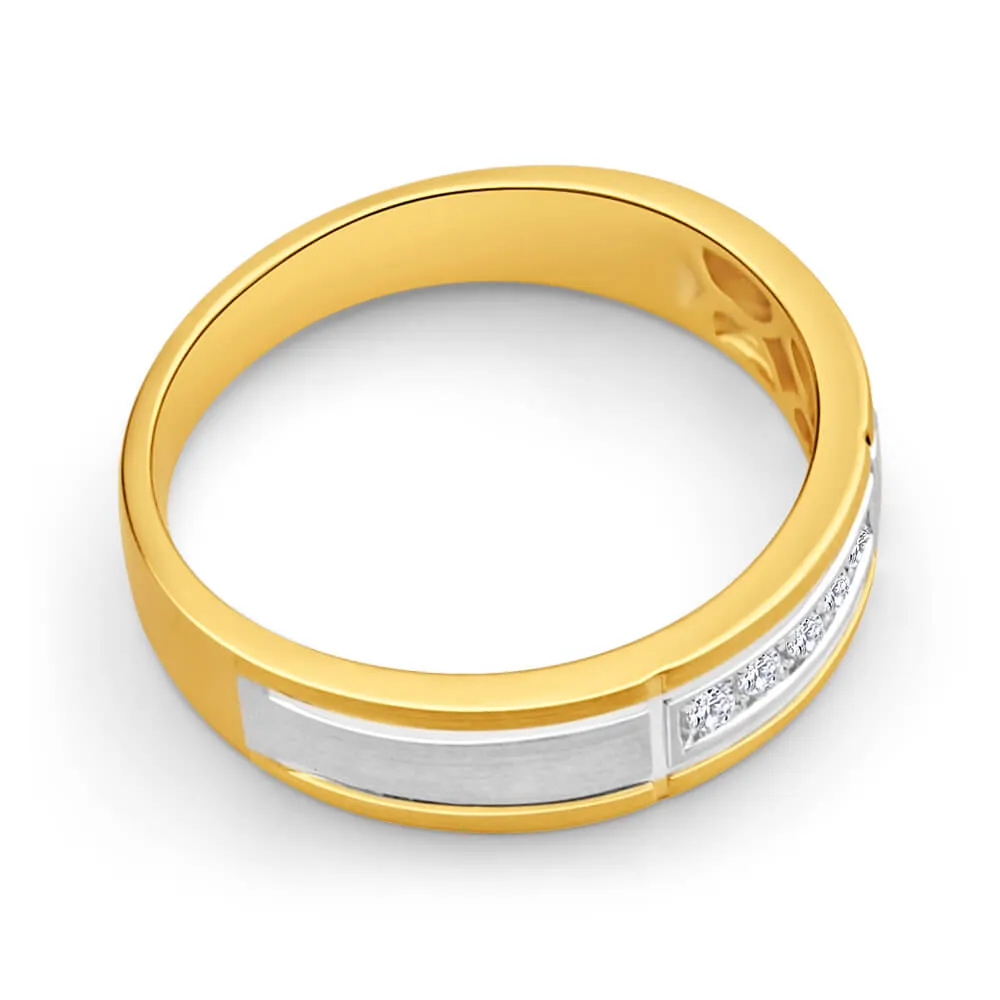 9ct Yellow Gold & White Gold Mens Ring With 0.1 Carats Of Diamonds Shiels