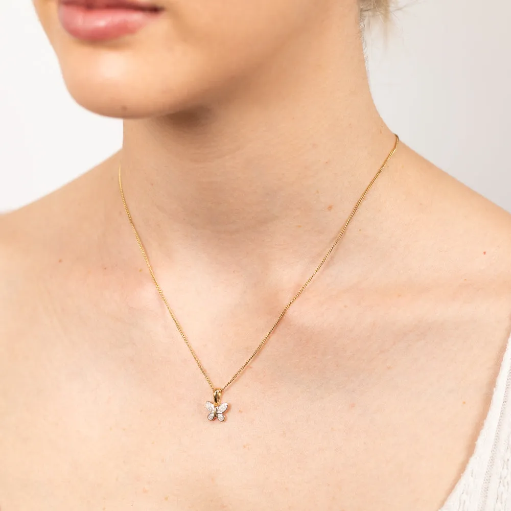9ct Yellow Gold Butterfly Pendant in 8 Diamonds Shiels
