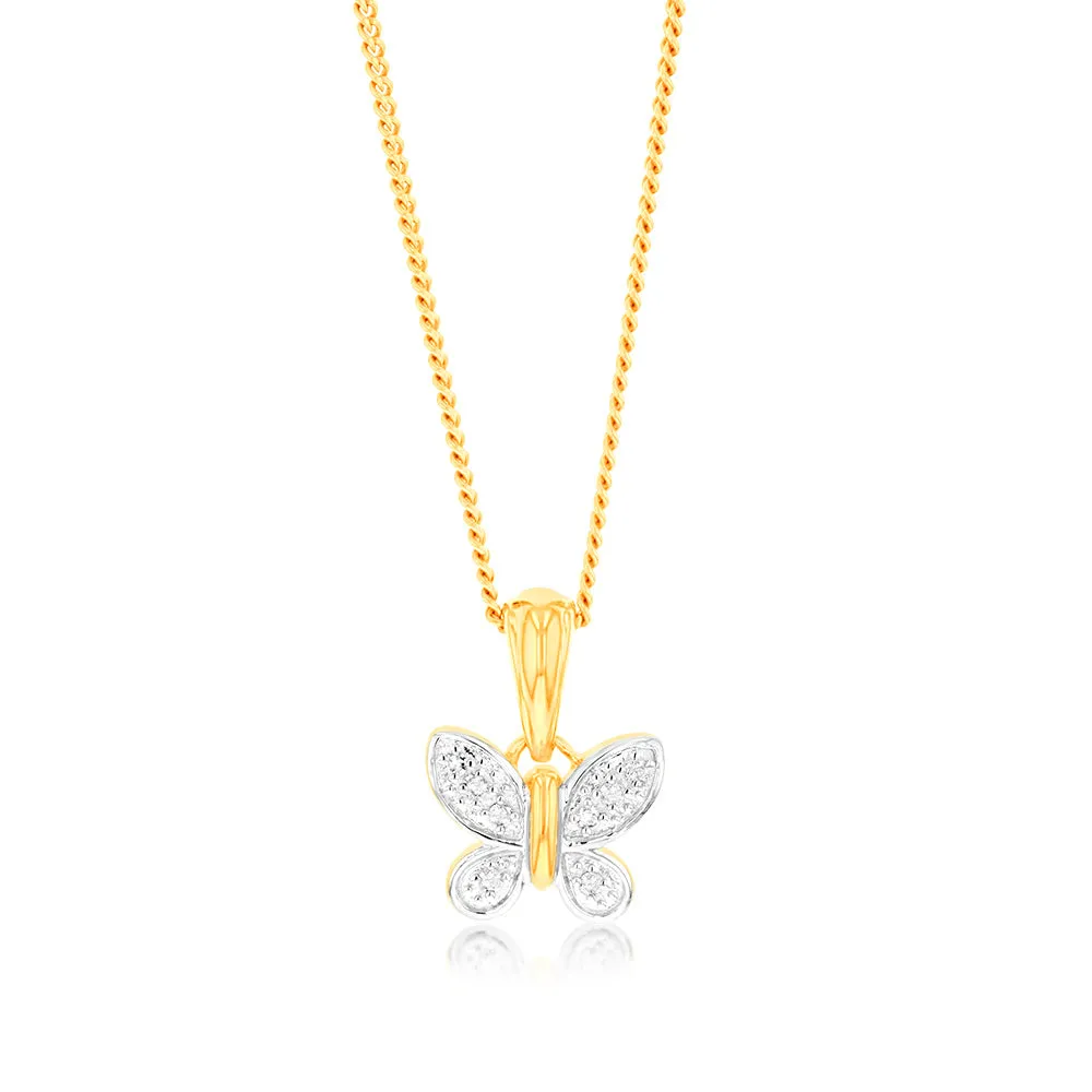 9ct Yellow Gold Butterfly Pendant in 8 Diamonds Shiels