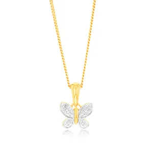 9ct Yellow Gold Butterfly Pendant in 8 Diamonds Shiels