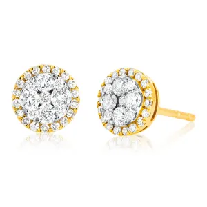 9ct Yellow Gold Cluster 1/2 Carat Diamond Stud Earrings Shiels