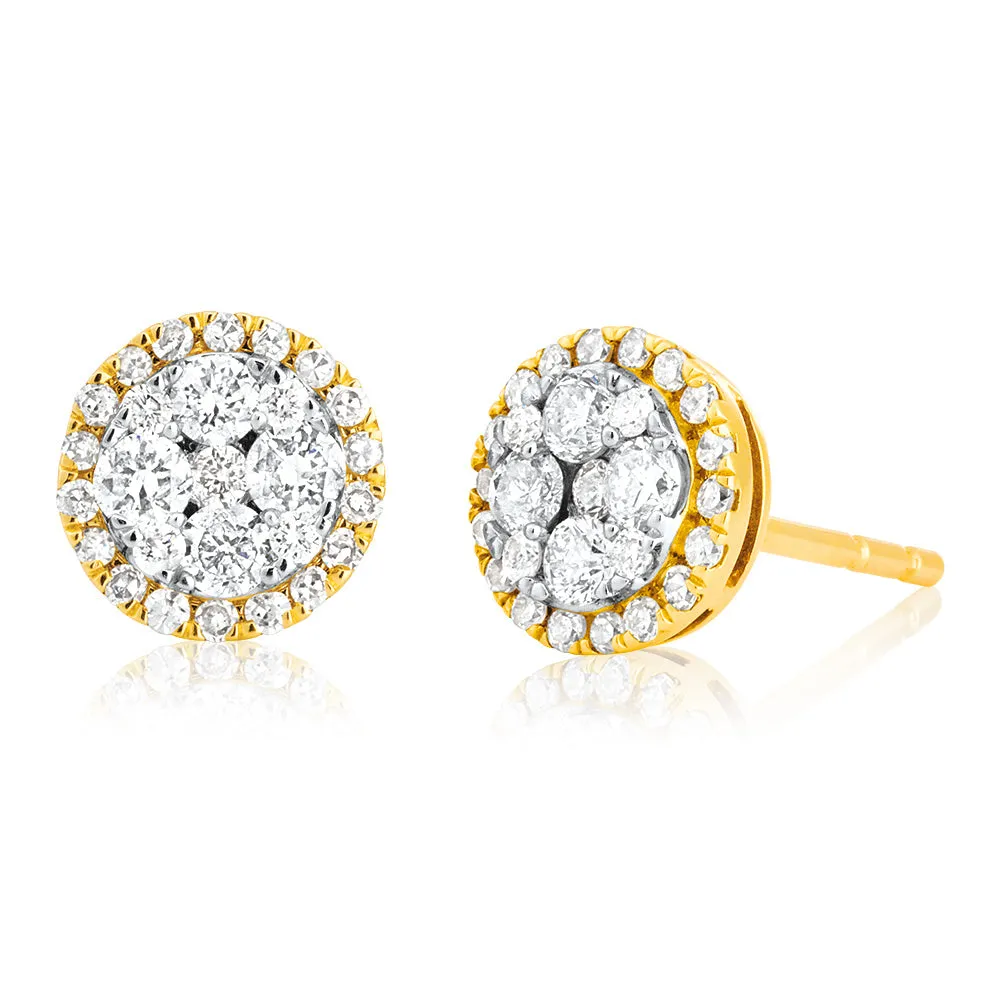 9ct Yellow Gold Cluster 1/2 Carat Diamond Stud Earrings Shiels
