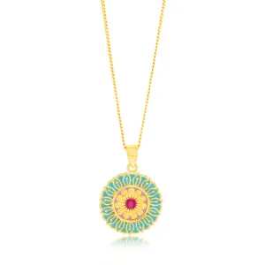 9ct Yellow Gold Colourful Enamel Flower Pendant Shiels