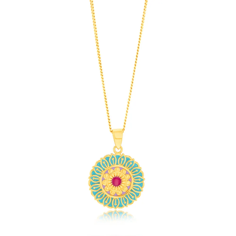 9ct Yellow Gold Colourful Enamel Flower Pendant Shiels