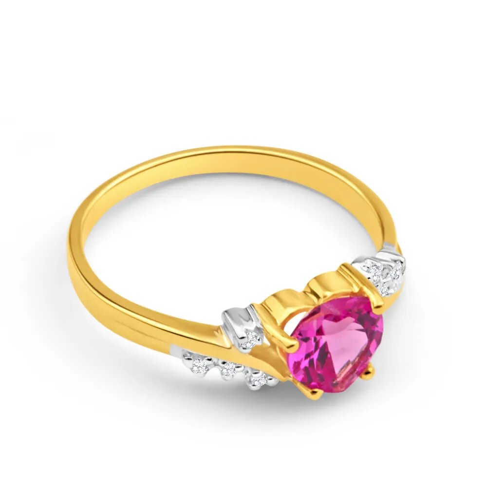 9ct Yellow Gold Created Pink Sapphire Heart and  Diamond Ring Shiels