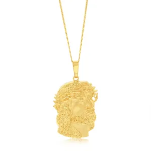 9ct Yellow Gold Diamond Cut Jesus Head Pendant Shiels
