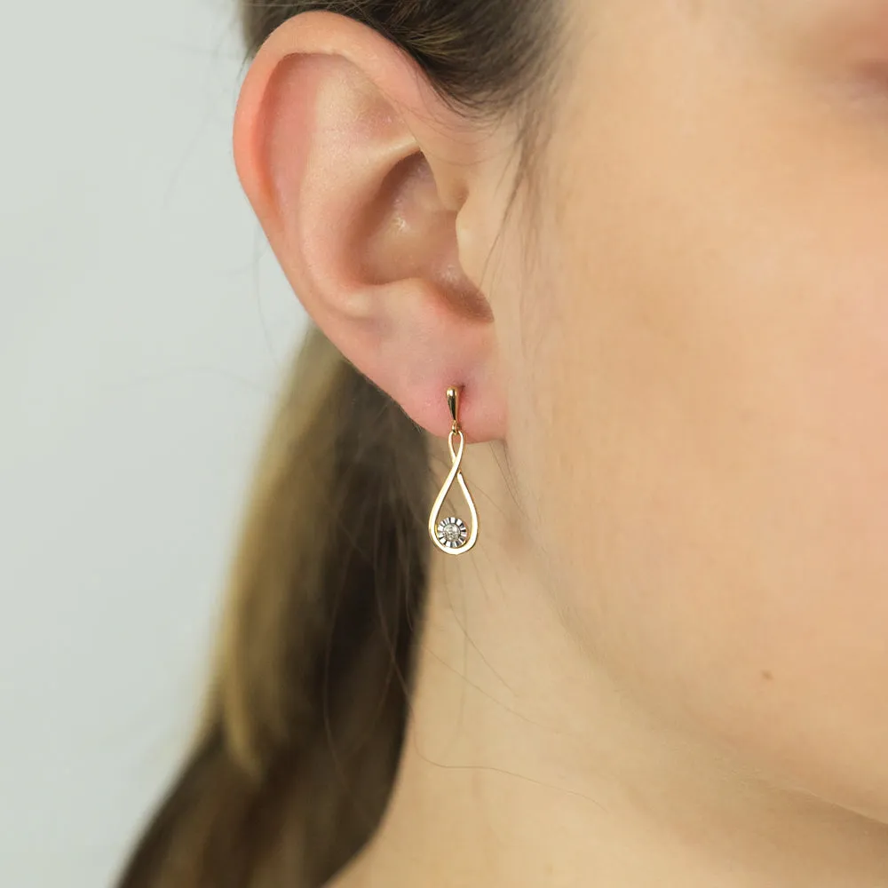9ct Yellow Gold Diamond Infinity Drop Earrings with 8 Brilliant Diamonds Shiels
