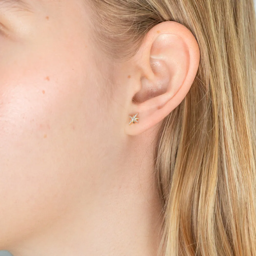 9ct Yellow Gold Diamond Starburst Stud Earrings with 2 Brilliant Diamonds Shiels