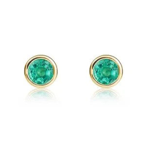 9ct Yellow Gold Emerald 4mm Round Rub Over Set Stud Earrings