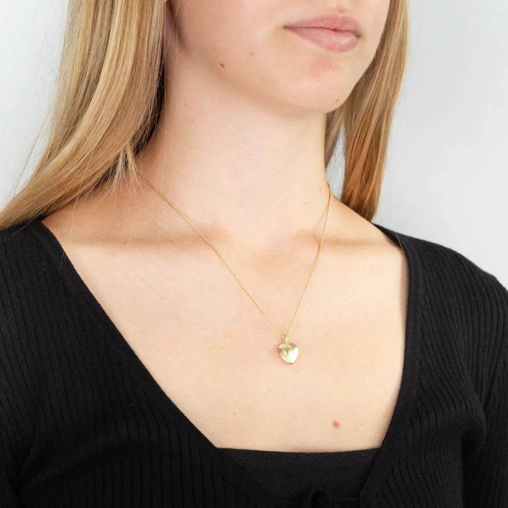 9ct Yellow Gold Etched Cross Heart Locket Shiels