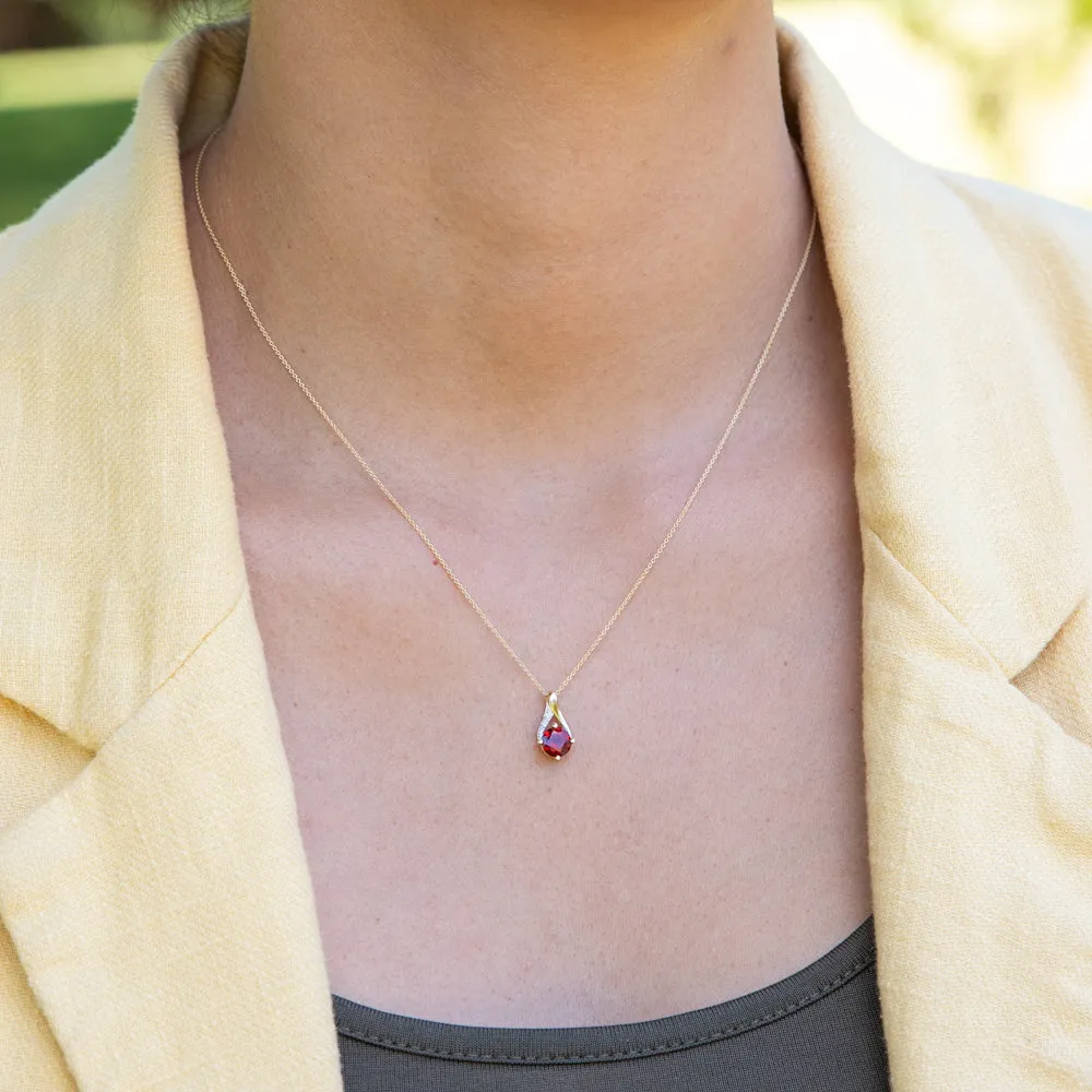 9ct Yellow Gold Garnet and Diamond Pendant With 45cm Chain Shiels
