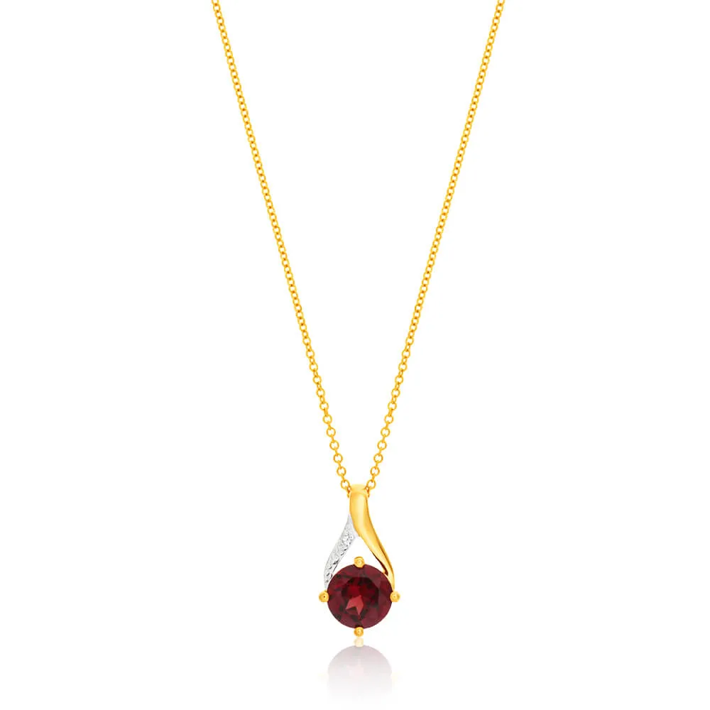 9ct Yellow Gold Garnet and Diamond Pendant With 45cm Chain Shiels