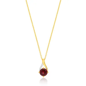 9ct Yellow Gold Garnet and Diamond Pendant With 45cm Chain Shiels