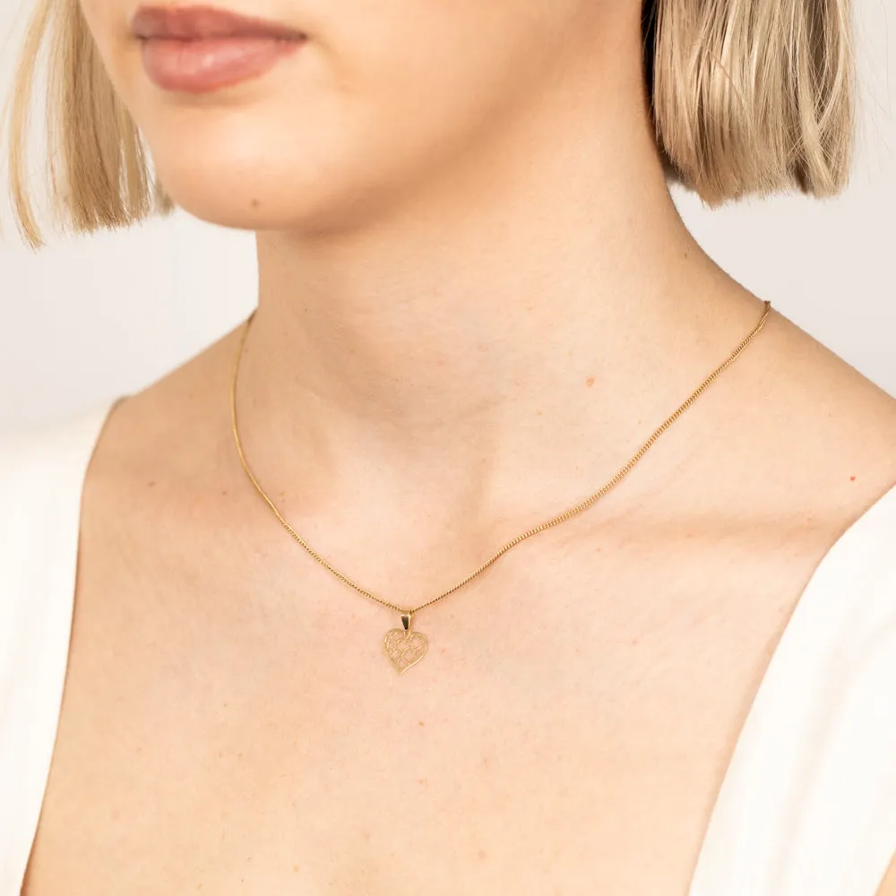 9ct Yellow Gold Heart With Cut Out Hearts Pendant Shiels
