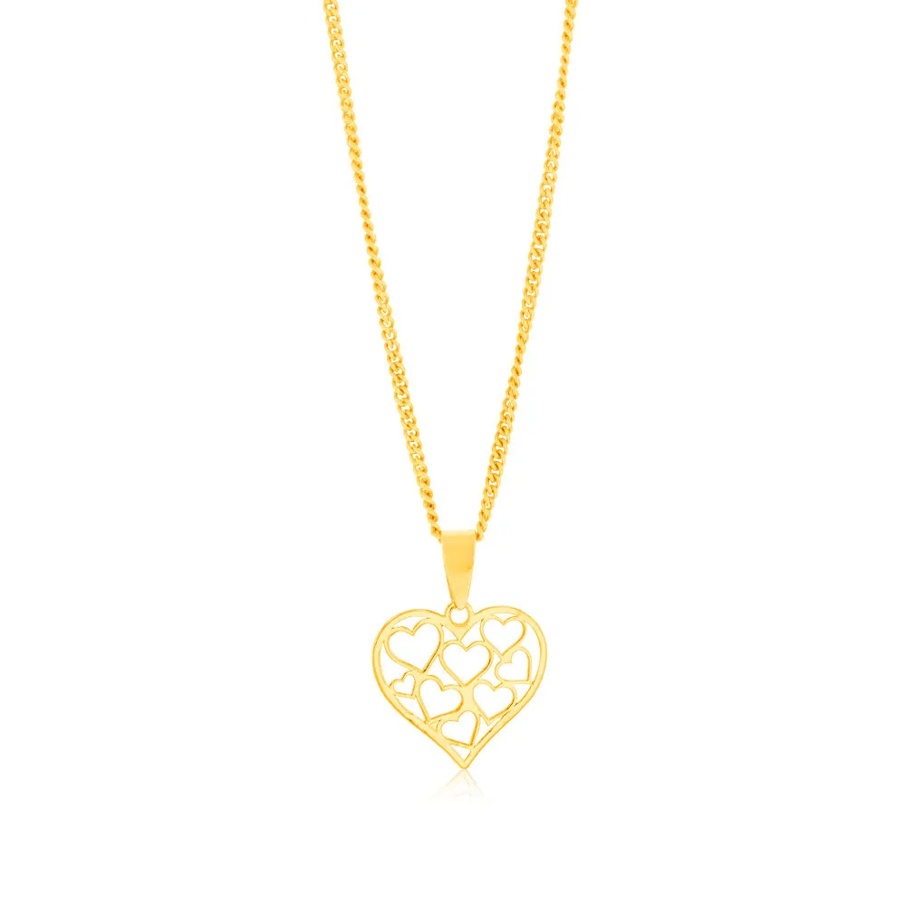 9ct Yellow Gold Heart With Cut Out Hearts Pendant Shiels