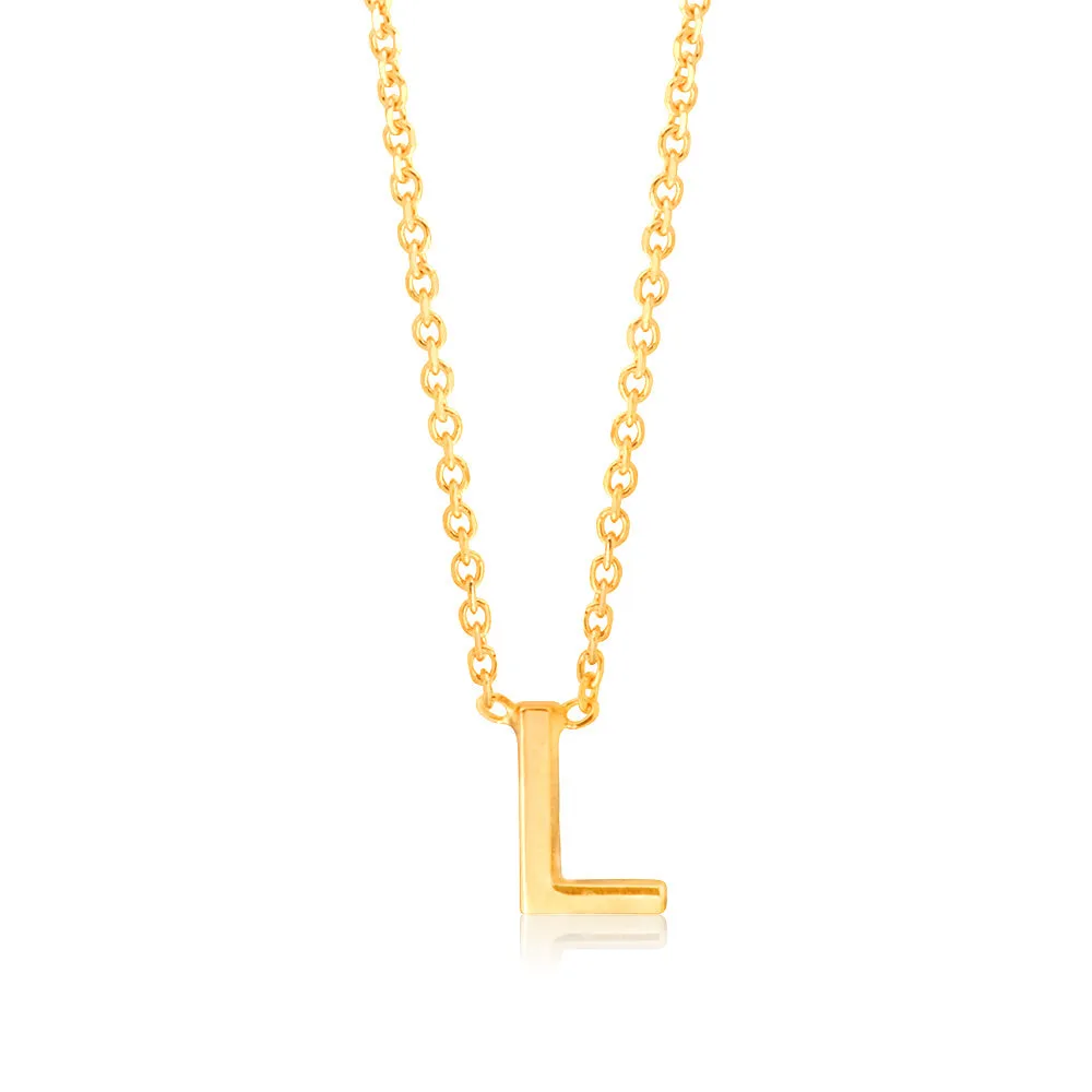 9ct Yellow Gold Initial "L" Pendant on 43cm Chain Shiels