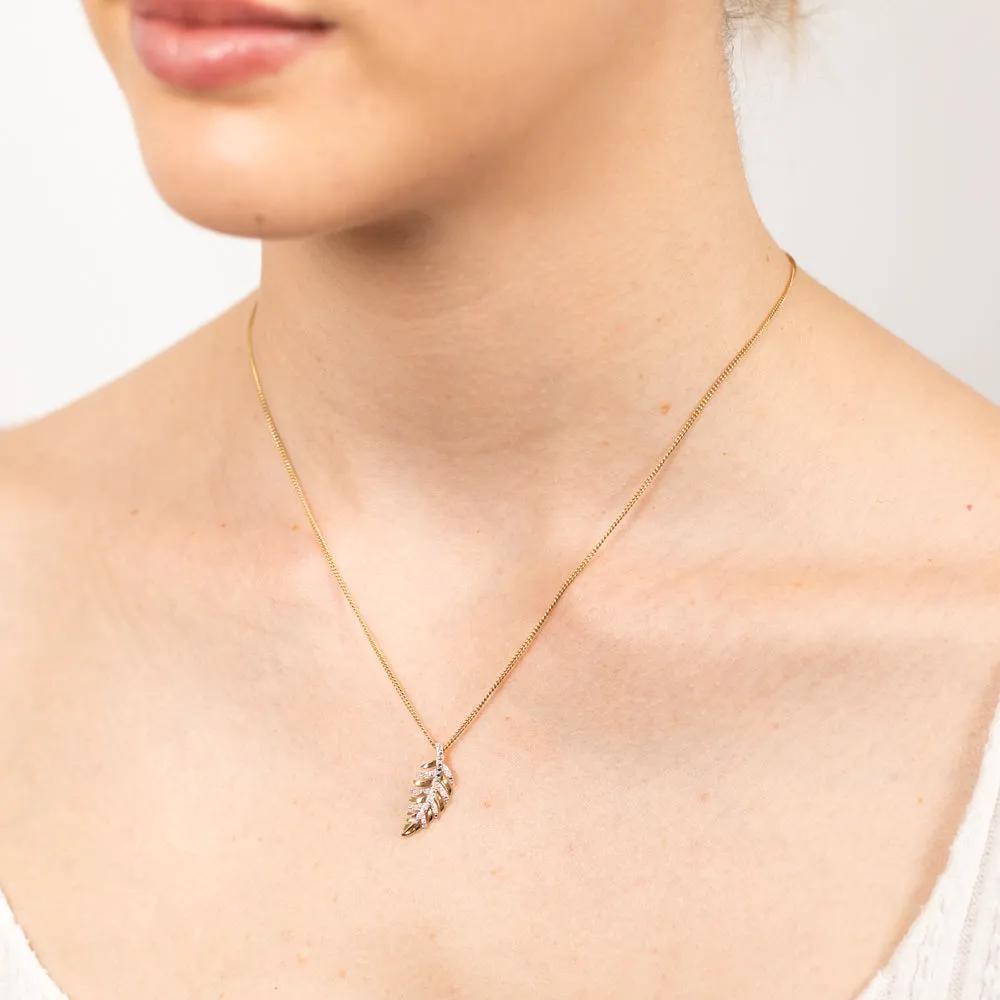 9ct Yellow Gold Leaf Shaped Diamond Pendant Shiels