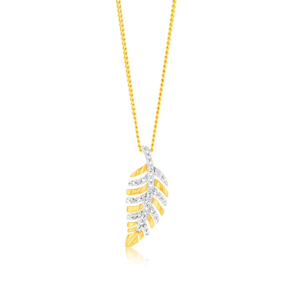 9ct Yellow Gold Leaf Shaped Diamond Pendant Shiels