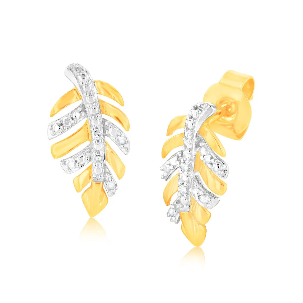 9ct Yellow Gold Leaf Shaped Diamond Stud Earrings Shiels