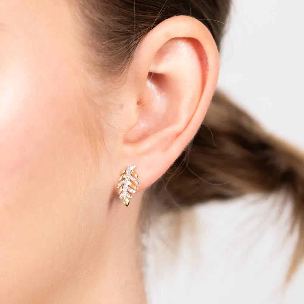 9ct Yellow Gold Leaf Shaped Diamond Stud Earrings Shiels