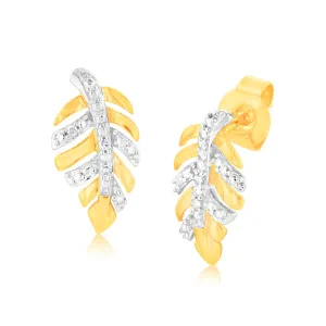 9ct Yellow Gold Leaf Shaped Diamond Stud Earrings Shiels