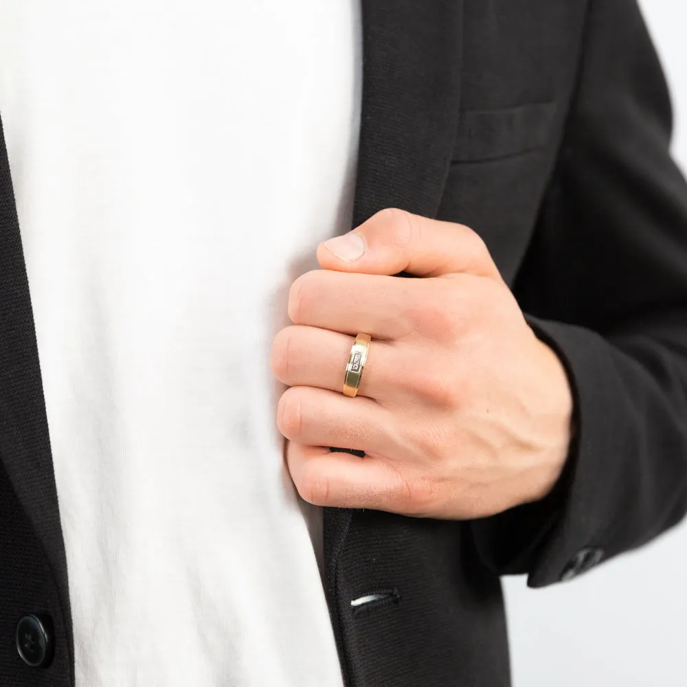 9ct Yellow Gold Matt Polished Gents Ring with 3 Diamonds Shiels