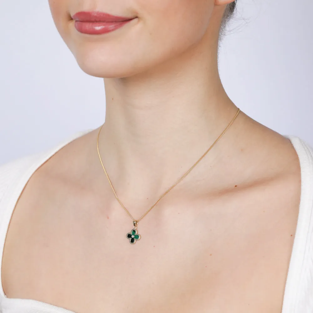 9ct Yellow Gold Natual Malachite 4 Leaf Clover Pendant Shiels