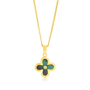 9ct Yellow Gold Natual Malachite 4 Leaf Clover Pendant Shiels