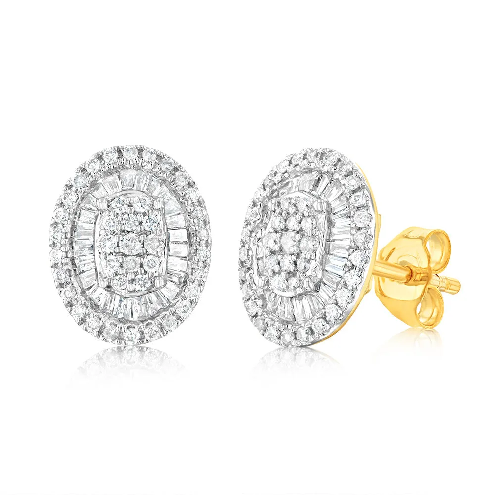 9ct Yellow Gold Oval Shaped Stud Earrings in 1/2 Carat Natural Diamonds Shiels