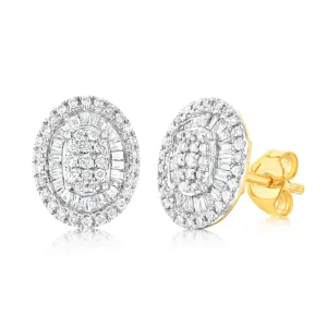 9ct Yellow Gold Oval Shaped Stud Earrings in 1/2 Carat Natural Diamonds Shiels