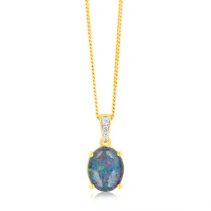 9ct Yellow Gold Oval Triplet Opal Diamond Pendant Shiels