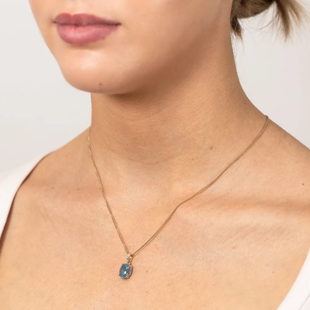9ct Yellow Gold Oval Triplet Opal Diamond Pendant Shiels