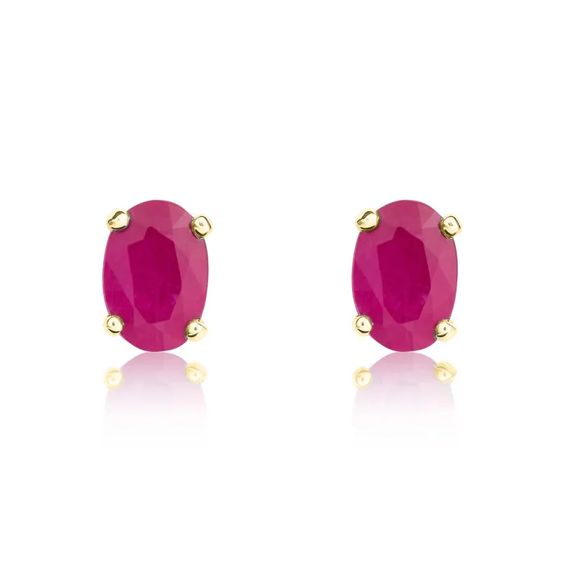 9ct Yellow Gold Ruby 6x4mm Oval Claw Set Stud Earrings